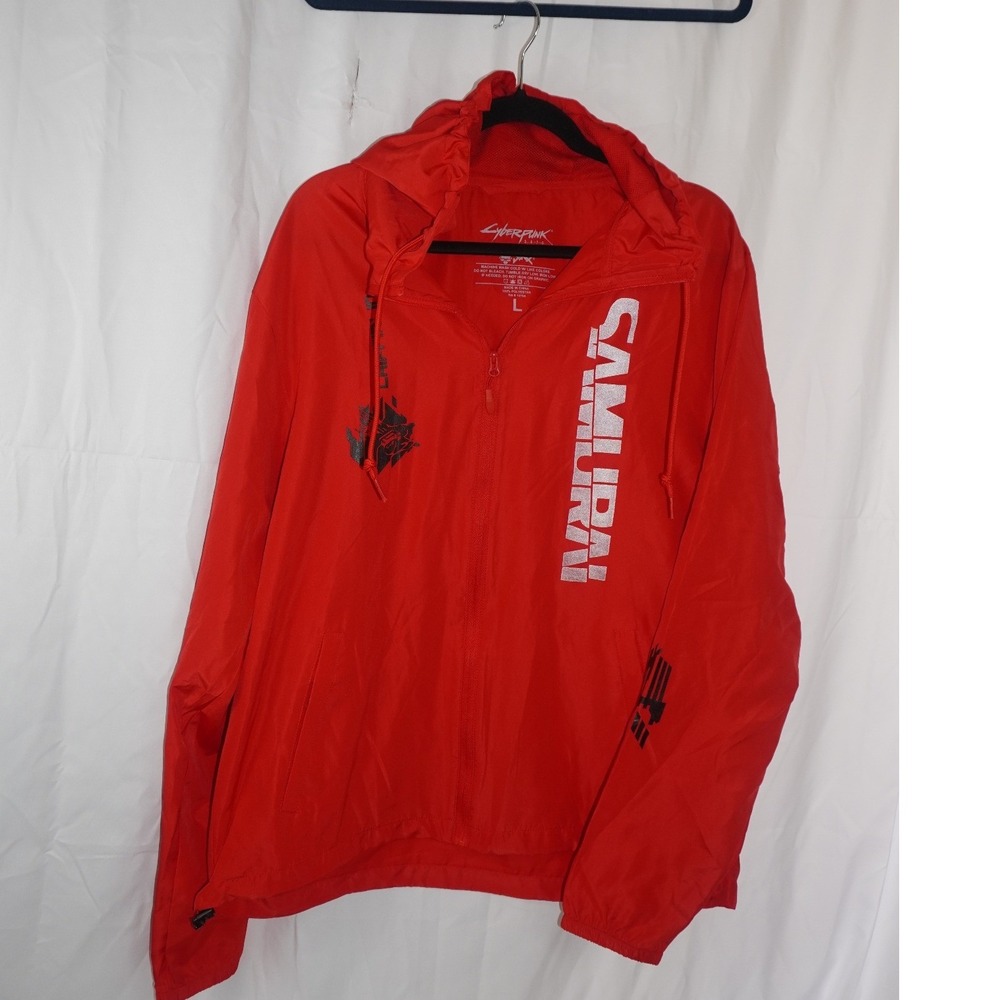 Cyberpunk 2077 Jinx Red Hooded Windbreaker Jacket Chippin Graphic Mens Large L